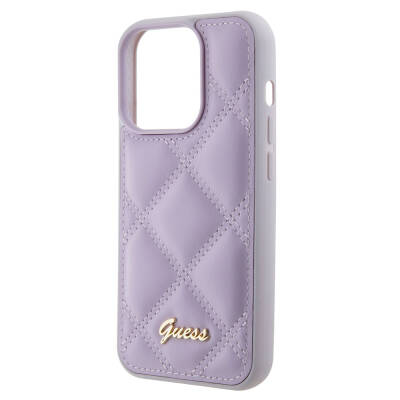 Apple iPhone 15 Pro Case Guess Original Licensed PU Leather Metal Text Logo Quilted Cover - 4