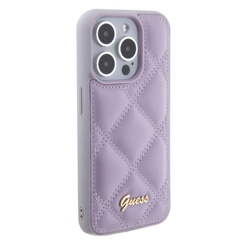 Apple iPhone 15 Pro Case Guess Original Licensed PU Leather Metal Text Logo Quilted Cover - 8