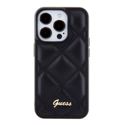 Apple iPhone 15 Pro Case Guess Original Licensed PU Leather Metal Text Logo Quilted Cover - 11