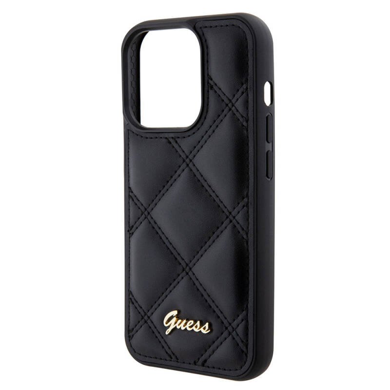 Apple iPhone 15 Pro Case Guess Original Licensed PU Leather Metal Text Logo Quilted Cover - 12