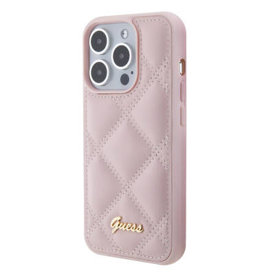 Apple iPhone 15 Pro Case Guess Original Licensed PU Leather Metal Text Logo Quilted Cover - 18