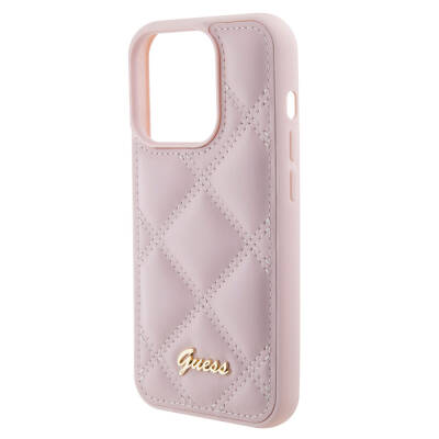 Apple iPhone 15 Pro Case Guess Original Licensed PU Leather Metal Text Logo Quilted Cover - 20