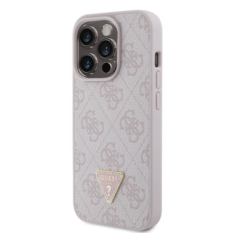 Apple iPhone 15 Pro Case Guess Original Licensed PU Leather Stoned Triangle Logo 4G Patterned Strass Cover - 2