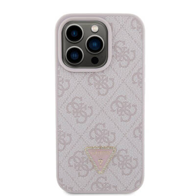 Apple iPhone 15 Pro Case Guess Original Licensed PU Leather Stoned Triangle Logo 4G Patterned Strass Cover - 3