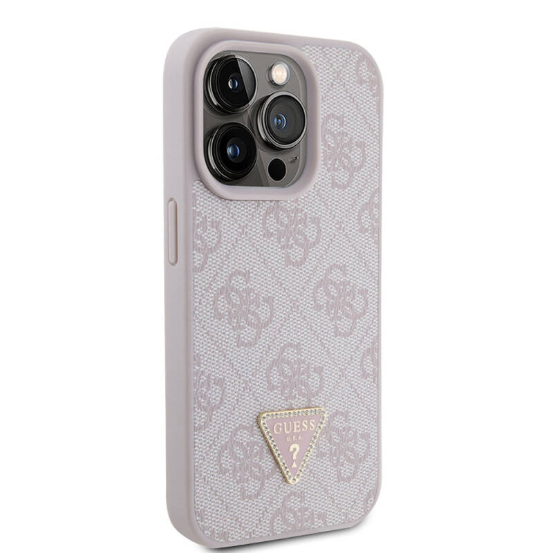 Apple iPhone 15 Pro Case Guess Original Licensed PU Leather Stoned Triangle Logo 4G Patterned Strass Cover - 8