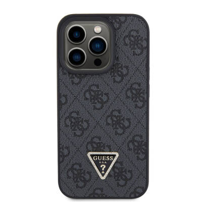 Apple iPhone 15 Pro Case Guess Original Licensed PU Leather Stoned Triangle Logo 4G Patterned Strass Cover - 11