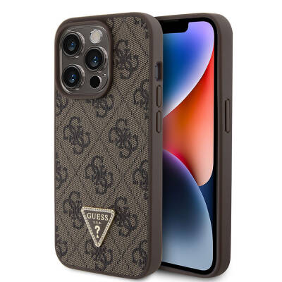 Apple iPhone 15 Pro Case Guess Original Licensed PU Leather Stoned Triangle Logo 4G Patterned Strass Cover - 17