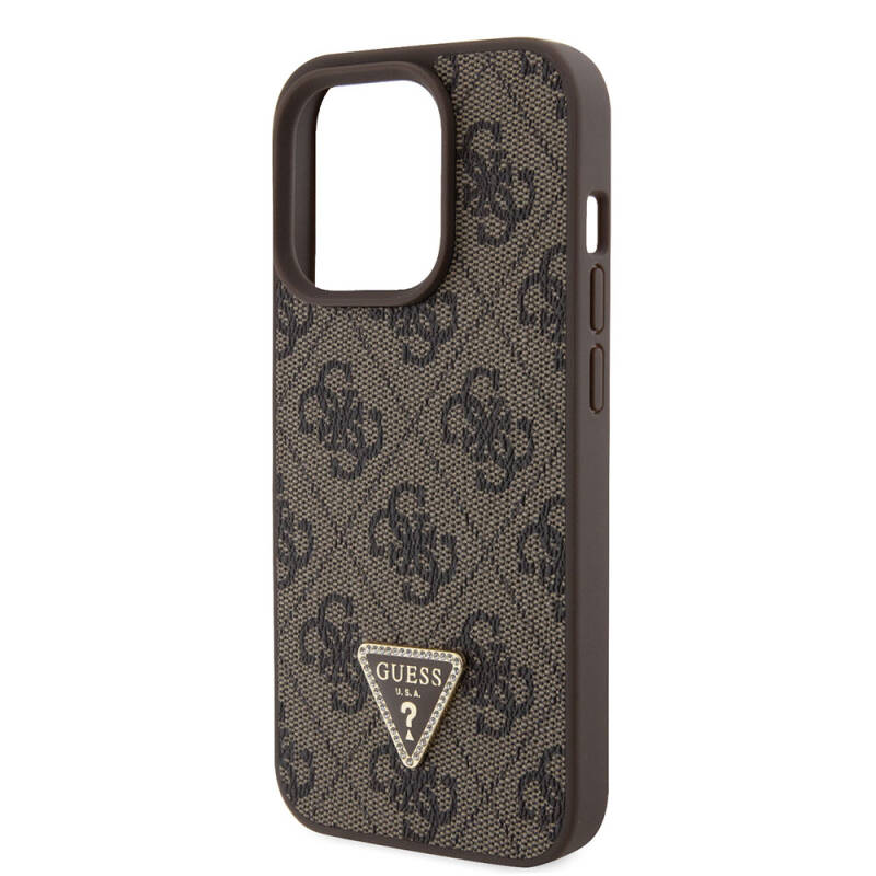 Apple iPhone 15 Pro Case Guess Original Licensed PU Leather Stoned Triangle Logo 4G Patterned Strass Cover - 21