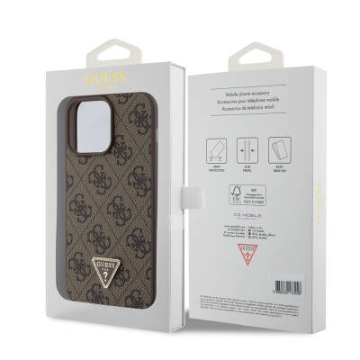 Apple iPhone 15 Pro Case Guess Original Licensed PU Leather Stoned Triangle Logo 4G Patterned Strass Cover - 23