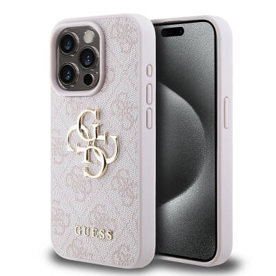 Apple iPhone 15 Pro Case Guess Original Licensed PU Leather Text and 4G Metal Logo Patterned Cover - 15