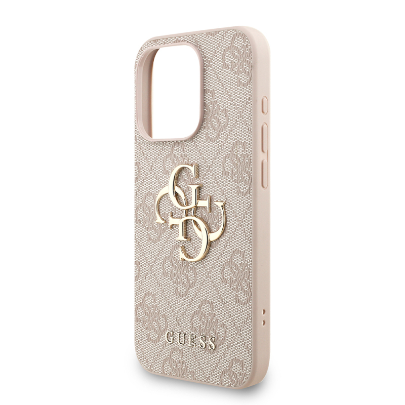 Apple iPhone 15 Pro Case Guess Original Licensed PU Leather Wrist Strap Rope Metal Large 4G and Text Logo Cover - 9