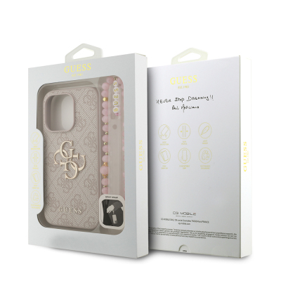 Apple iPhone 15 Pro Case Guess Original Licensed PU Leather Wrist Strap Rope Metal Large 4G and Text Logo Cover - 11