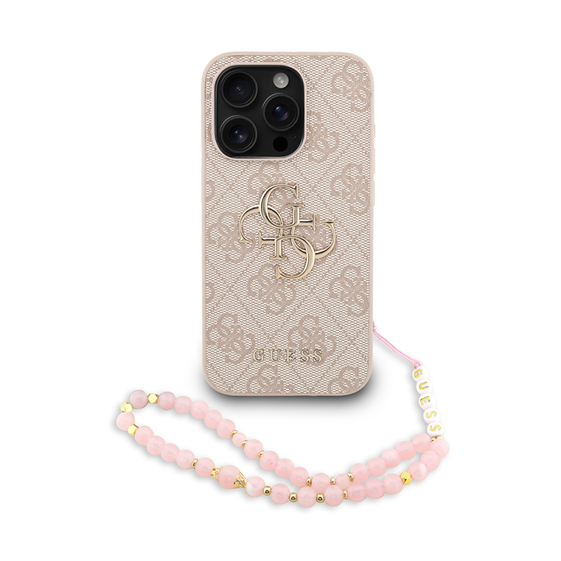 Apple iPhone 15 Pro Case Guess Original Licensed PU Leather Wrist Strap Rope Metal Large 4G and Text Logo Cover - 2