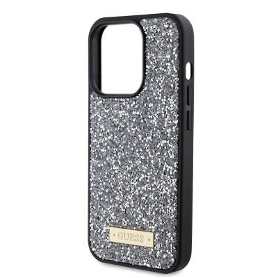 Apple iPhone 15 Pro Case Guess Original Licensed Stone Back Surface Metal Text Logo Cover - 5