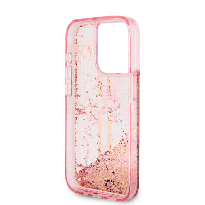 Apple iPhone 15 Pro Case Guess Original Licensed Transparent Liquid Glitter Gold Striped Cover - 7