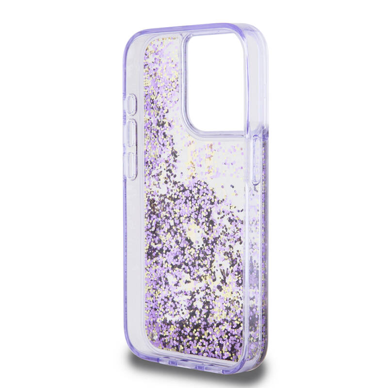 Apple iPhone 15 Pro Case Guess Original Licensed Transparent Liquid Glitter Gold Striped Cover - 16