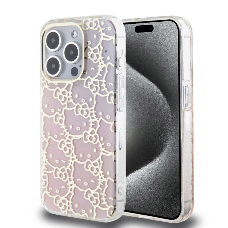 Apple iPhone 15 Pro Case Hello Kitty Original Licensed Color Transition Electroplating Coating Kitty Head Patterned Cover - 1