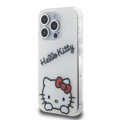 Apple iPhone 15 Pro Case Hello Kitty Original Licensed Hanging Text and Iconic Logo Daydreaming Cover - 1