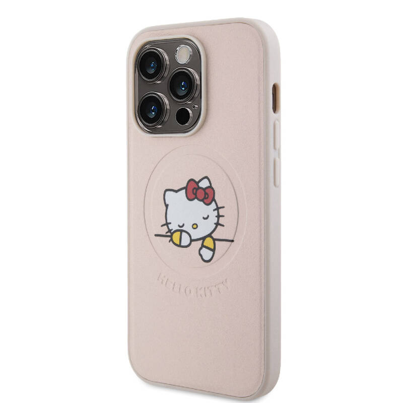 Apple iPhone 15 Pro Case Hello Kitty Original Licensed Magsafe Charging Feature and Printing Sleeping Kitty Logo Leather Cover - 2