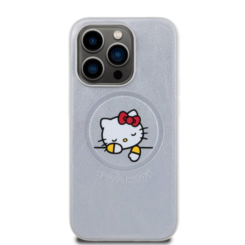 Apple iPhone 15 Pro Case Hello Kitty Original Licensed Magsafe Charging Feature and Printing Sleeping Kitty Logo Leather Cover - 11