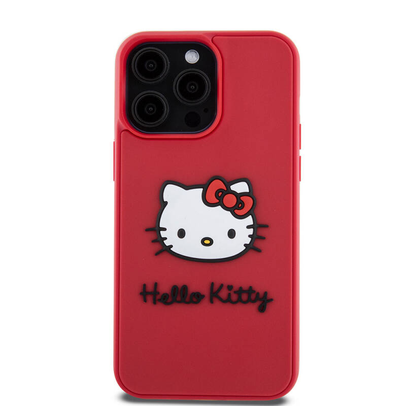 Apple iPhone 15 Pro Case Hello Kitty Original Licensed Text and Iconic Logo 3D Rubber Kitty Head Cover - 3