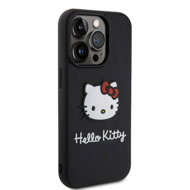 Apple iPhone 15 Pro Case Hello Kitty Original Licensed Text and Iconic Logo 3D Rubber Kitty Head Cover - 13