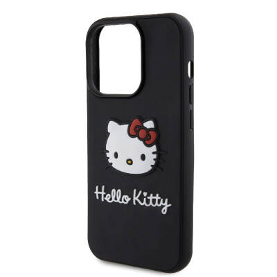 Apple iPhone 15 Pro Case Hello Kitty Original Licensed Text and Iconic Logo 3D Rubber Kitty Head Cover - 15