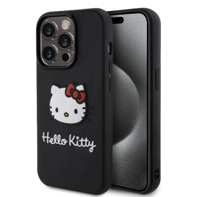 Apple iPhone 15 Pro Case Hello Kitty Original Licensed Text and Iconic Logo 3D Rubber Kitty Head Cover - 10