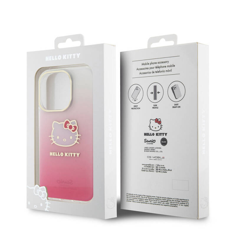 Apple iPhone 15 Pro Case Hello Kitty Original Licensed Text and Iconic Logo Electroplating Coating Gradient Cover - 8