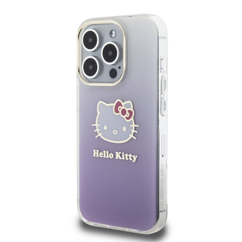 Apple iPhone 15 Pro Case Hello Kitty Original Licensed Text and Iconic Logo Electroplating Coating Gradient Cover - 10