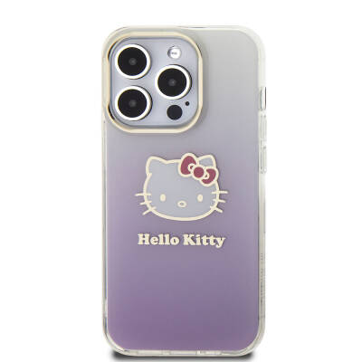 Apple iPhone 15 Pro Case Hello Kitty Original Licensed Text and Iconic Logo Electroplating Coating Gradient Cover - 11