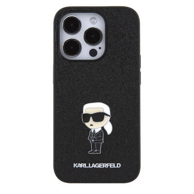 Apple iPhone 15 Pro Case Karl Lagerfeld Iconic Fixed Glitter Metal Logo Original Licensed Cover - 3