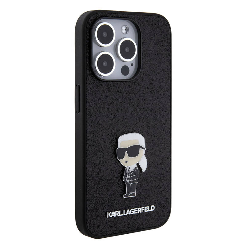 Apple iPhone 15 Pro Case Karl Lagerfeld Iconic Fixed Glitter Metal Logo Original Licensed Cover - 8