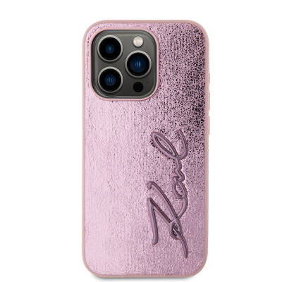 Apple iPhone 15 Pro Case Karl Lagerfeld Original Licensed 3D KL Written Furry Back Surface Saffiano Rhinestones Cover - 11