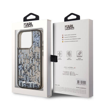 Apple iPhone 15 Pro Case Karl Lagerfeld Original Licensed Glittery KL Written Monogram Gradient Cover - 9