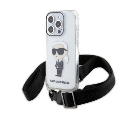 Apple iPhone 15 Pro Case Karl Lagerfeld Original Licensed Karl Iconic Crossbody Cover with Neck Strap - 1