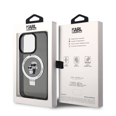 Apple iPhone 15 Pro Case Karl Lagerfeld Original Licensed Magsafe Charge K&C Iconic Printed Ring Stand Cover - 7