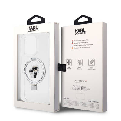 Apple iPhone 15 Pro Case Karl Lagerfeld Original Licensed Magsafe Charge K&C Iconic Printed Ring Stand Cover - 12