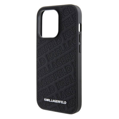 Apple iPhone 15 Pro Case Karl Lagerfeld Original Licensed Metal Text Logo Stitched Back Surface Quilted Cover - 2