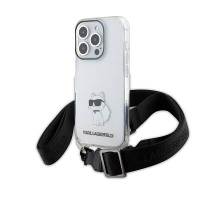 Apple iPhone 15 Pro Case Karl Lagerfeld Original Licensed Neck Strap Choupette Iconic Crossbody Cover - 1