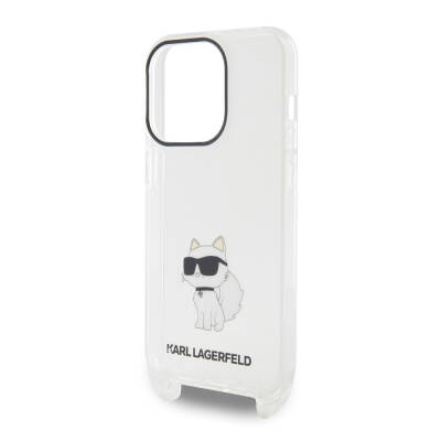 Apple iPhone 15 Pro Case Karl Lagerfeld Original Licensed Neck Strap Choupette Iconic Crossbody Cover - 5