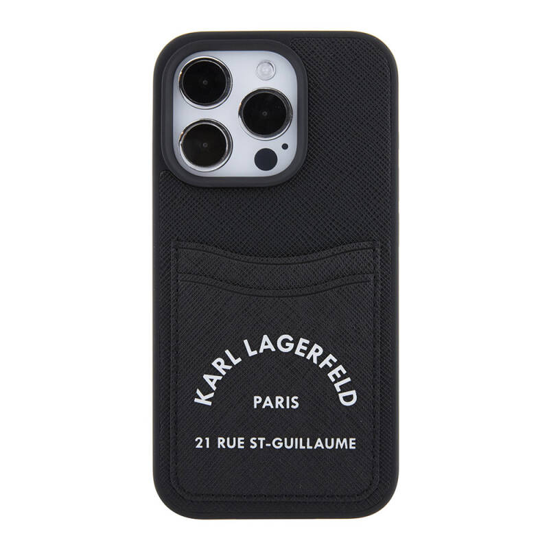 Apple iPhone 15 Pro Case Karl Lagerfeld Saffiano 3D RSG Logo Original Licensed Cover with Card Holder - 3