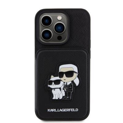 Apple iPhone 15 Pro Case Karl Lagerfeld Stand Card Holder Saffiano K&C Metal Logo Original Licensed Cover - 3