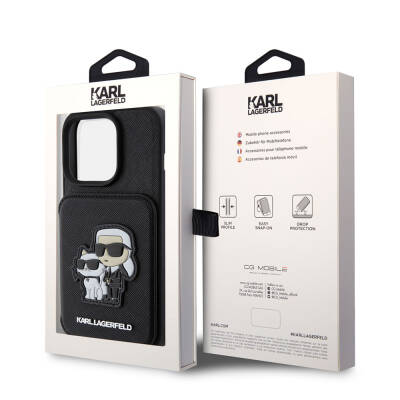 Apple iPhone 15 Pro Case Karl Lagerfeld Stand Card Holder Saffiano K&C Metal Logo Original Licensed Cover - 8