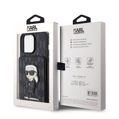 Apple iPhone 15 Pro Case Karl Lagerfeld Stand Card Holder Saffiano Monogram Iconic Metal Logo Original Licensed Cover - 8