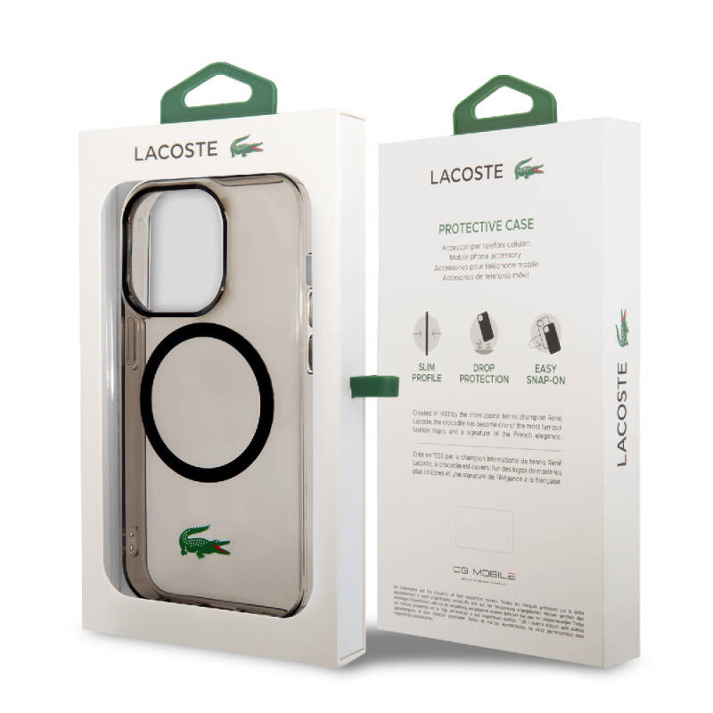 Apple iPhone 15 Pro Case Lacoste Original Licensed Magsafe Charging Feature Transparent Crocodile Logo Printed Cover - 8