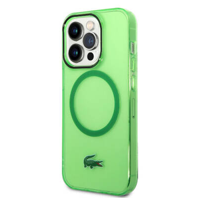Apple iPhone 15 Pro Case Lacoste Original Licensed Magsafe Charging Feature Transparent Crocodile Logo Printed Cover - 11