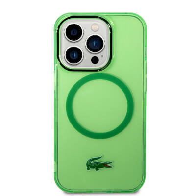 Apple iPhone 15 Pro Case Lacoste Original Licensed Magsafe Charging Feature Transparent Crocodile Logo Printed Cover - 12