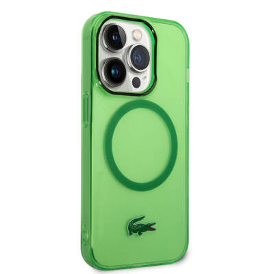Apple iPhone 15 Pro Case Lacoste Original Licensed Magsafe Charging Feature Transparent Crocodile Logo Printed Cover - 13