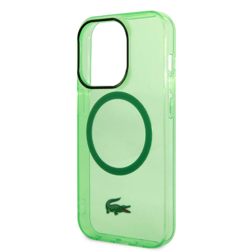 Apple iPhone 15 Pro Case Lacoste Original Licensed Magsafe Charging Feature Transparent Crocodile Logo Printed Cover - 15
